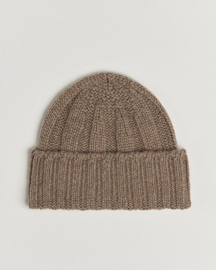 BEAMS PLUS Cashmere Rib Beanie Camel – Marron
