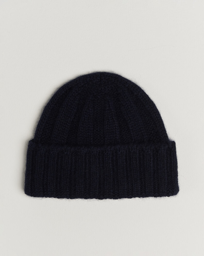 BEAMS PLUS Cashmere Rib Beanie Navy – Bleu