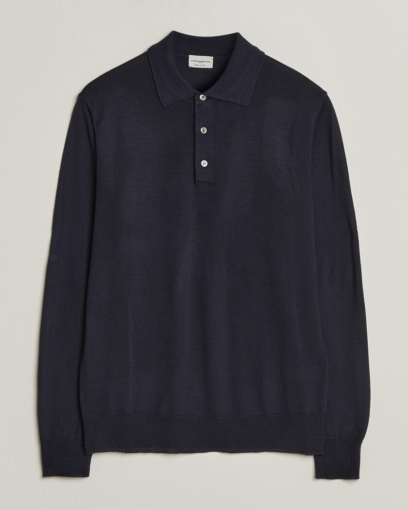 Morgano Extra Fine Merino Wool Polo Navy – Bleu