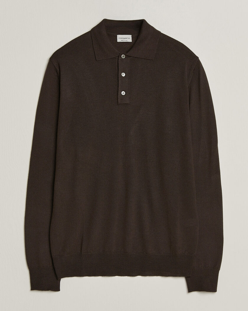 Morgano Extra Fine Merino Wool Polo Dark Brown – Marron