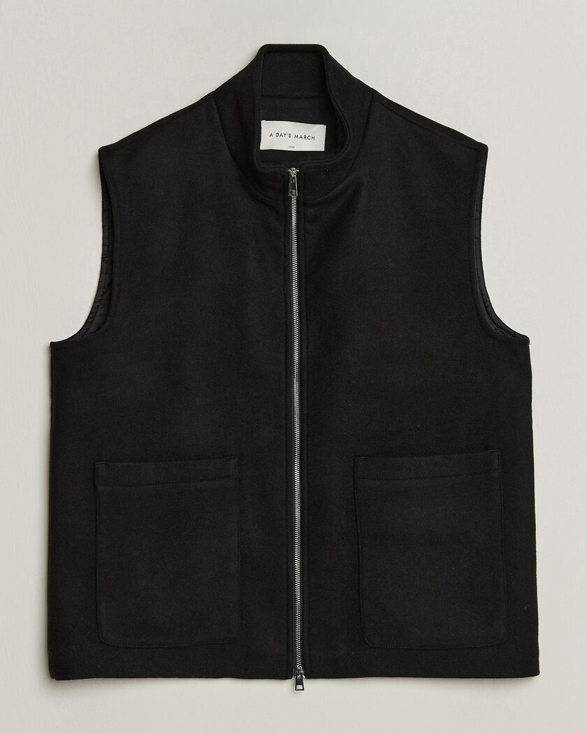 A Day's March Canora Lined Wool Vest Black – Noir
