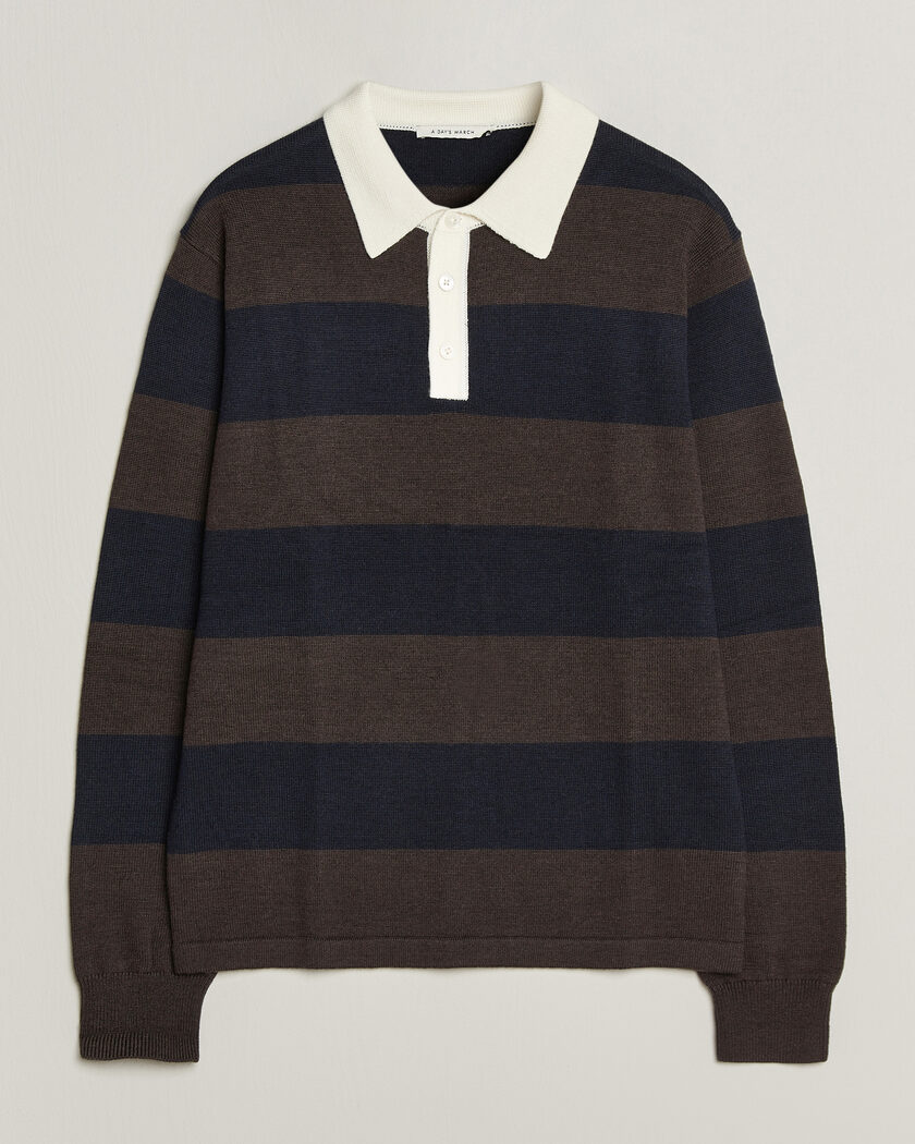 A Day's March Kenny Striped Merino Rugby Sweater Brown/Navy – Marron
