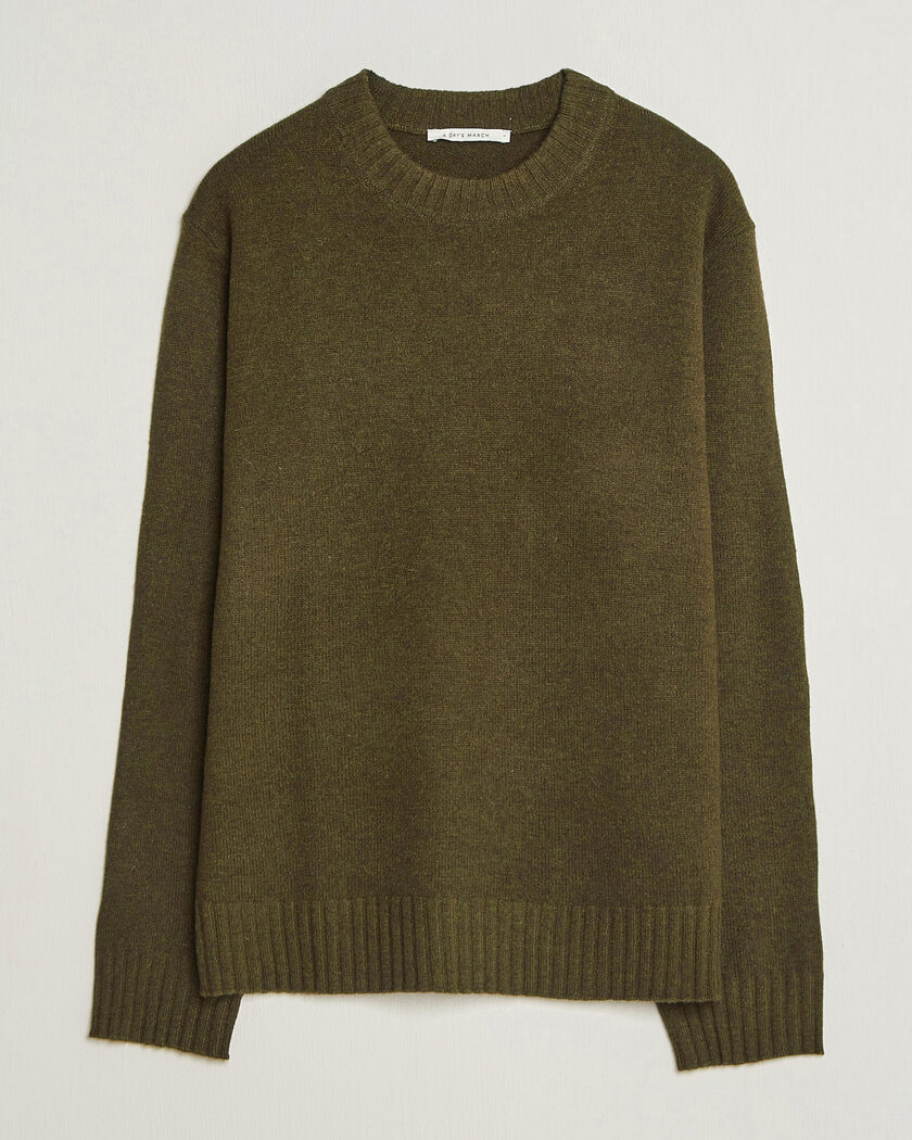 A Day's March Marlow Lambswool Sweater Forest Green – Vert