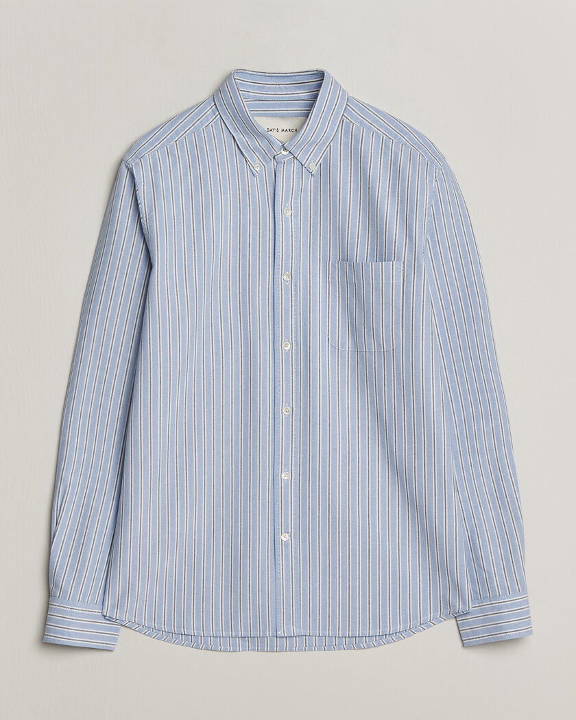 A Day's March Classic Flag Striped Oxford Shirt White/Blue/Black – Bleu