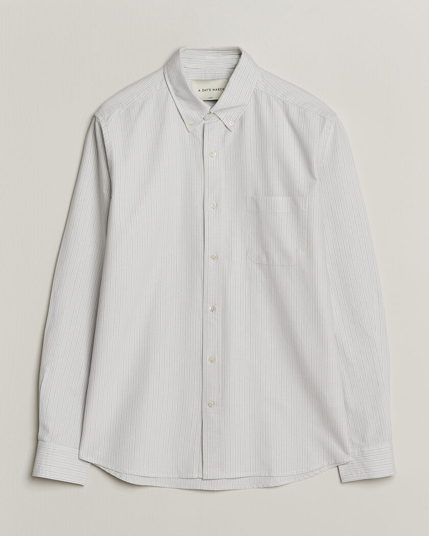 A Day's March Classic Flag Striped Oxford Shirt Grey/White – Gris