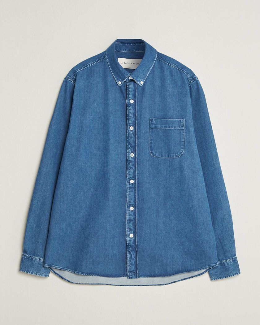 A Day's March Original Button Down Denim Shirt Mid Blue – Bleu