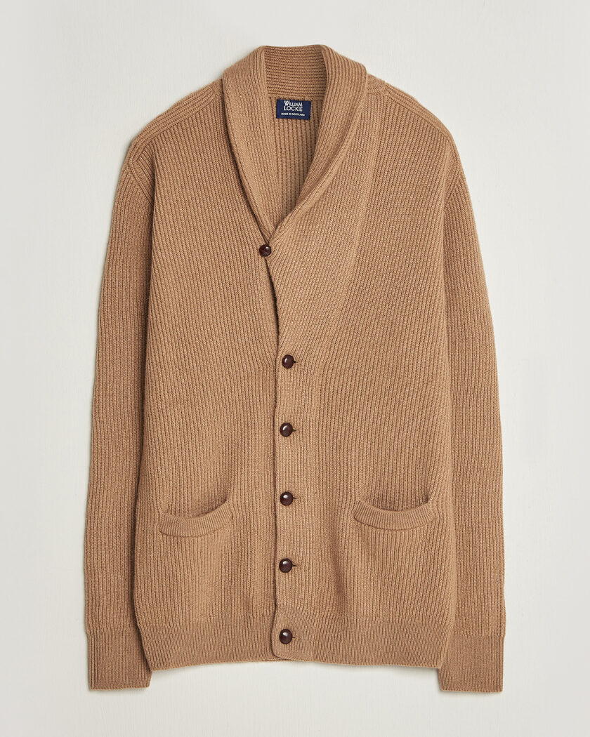 William Lockie Windsor Camelhair Shawl Cardigan Natural Brown – Marron
