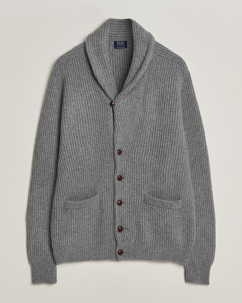 William Lockie Windsor Cashmere Shawl Cardigan Flannel Grey – Gris