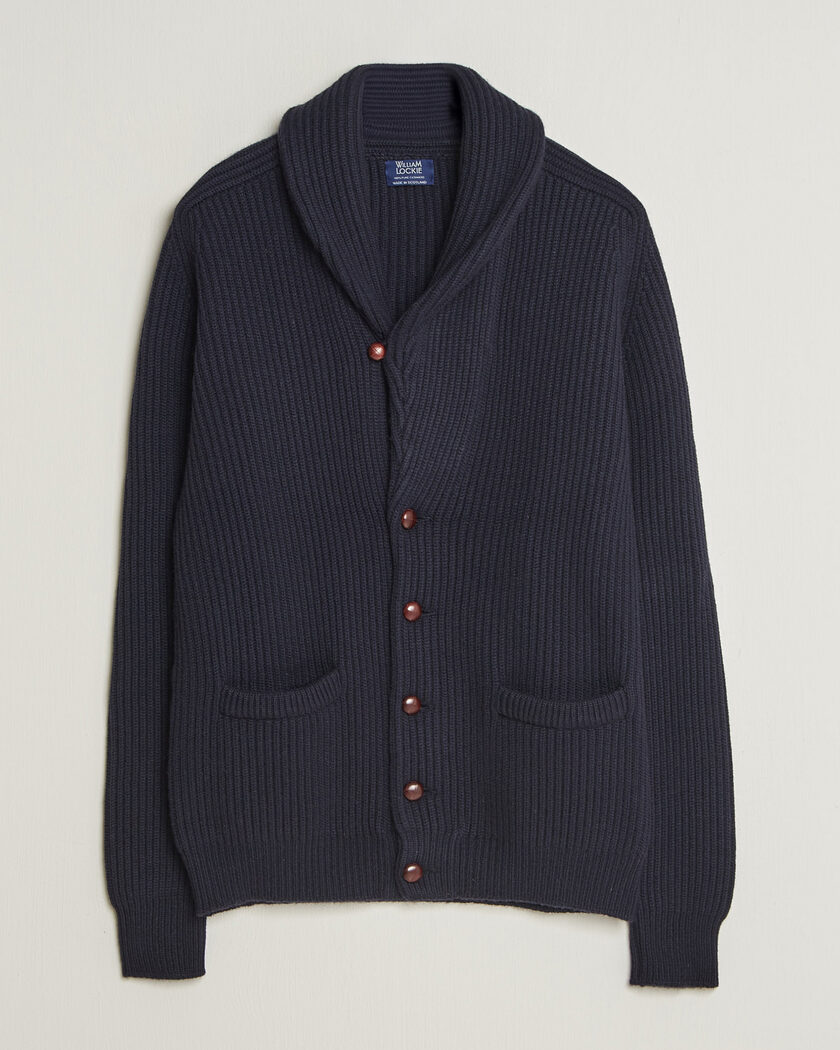 William Lockie Windsor Cashmere Shawl Cardigan Navy – Bleu