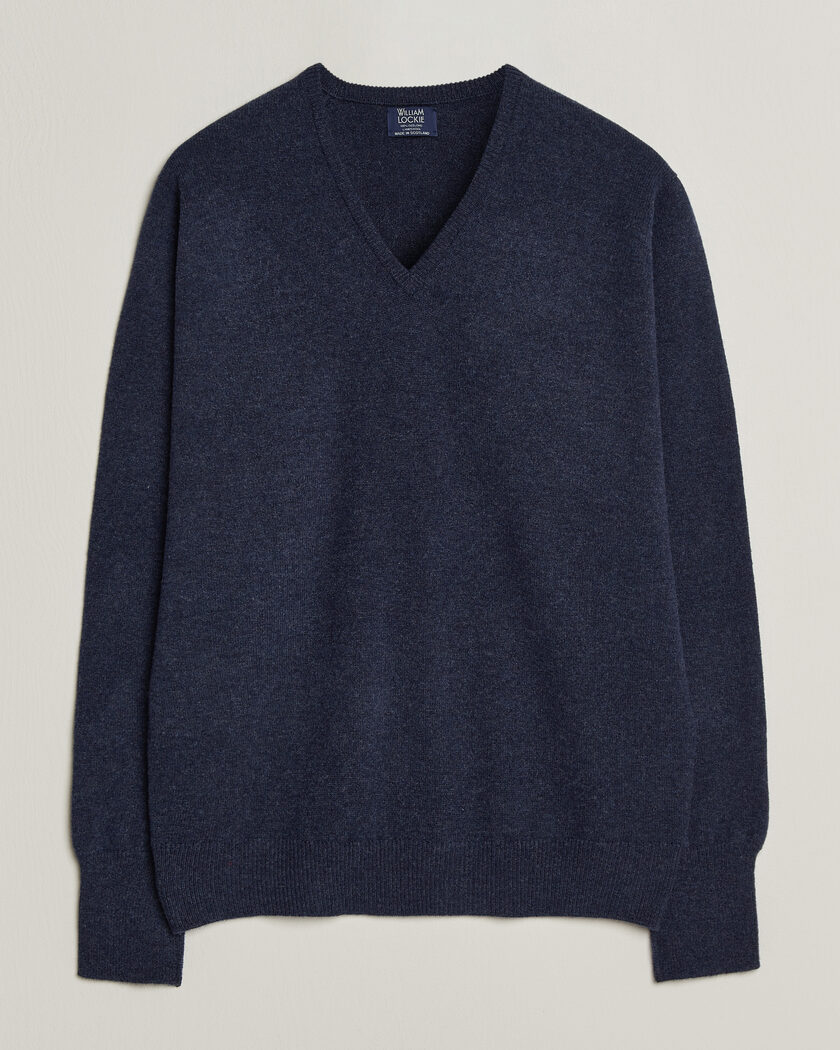 William Lockie Rob Lambswool V-Neck Astra – Bleu