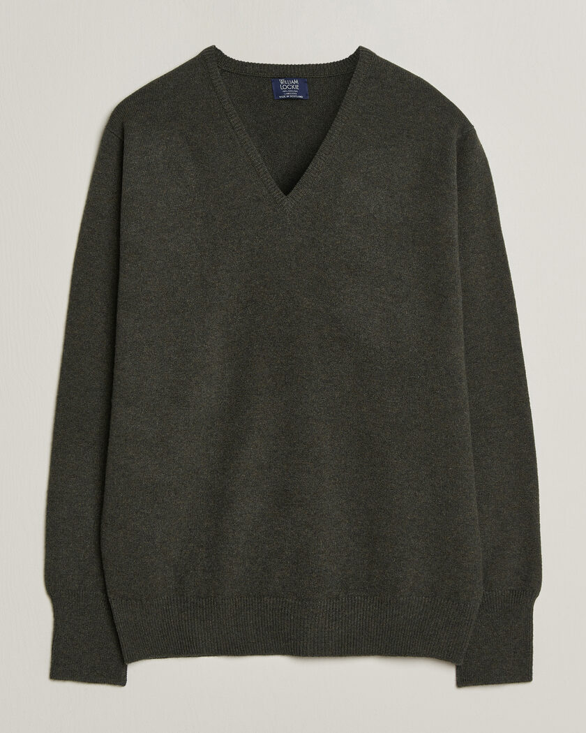 William Lockie Rob Lambswool V-Neck Seaweed – Vert