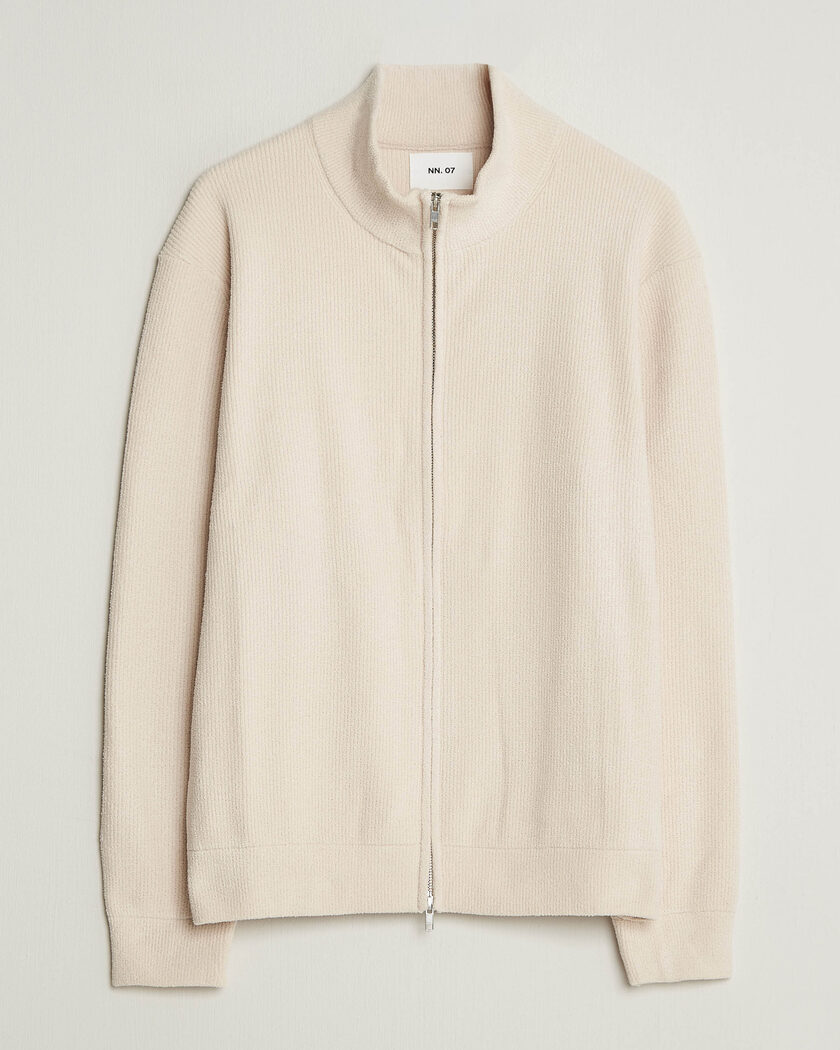 NN07 Danny Rib Knitted Full Zip Ivory – Blanc