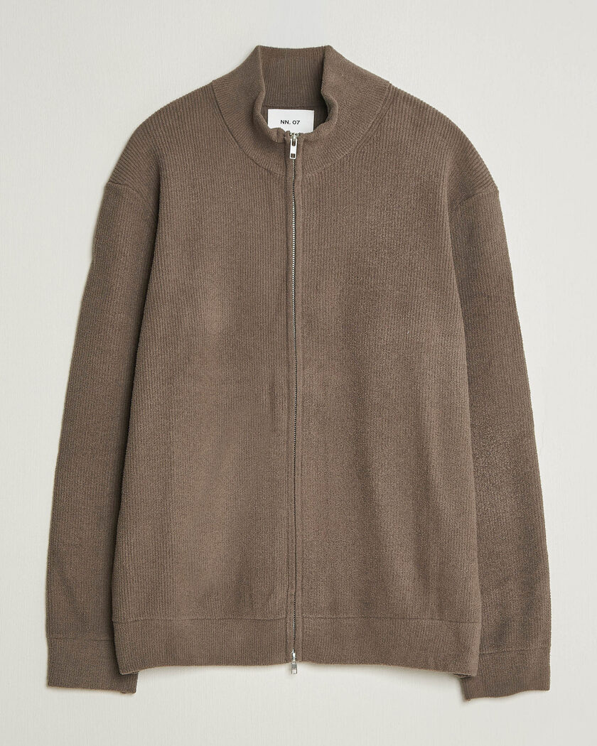 NN07 Danny Rib Knitted Full Zip Mable Husk – Marron