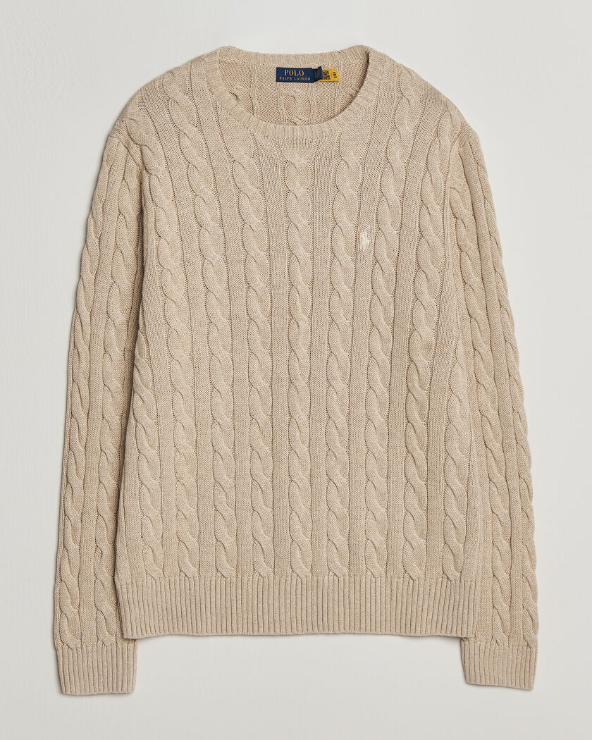 Polo Ralph Lauren Cotton Cable Pullover Jicama Brown Heather – Marron