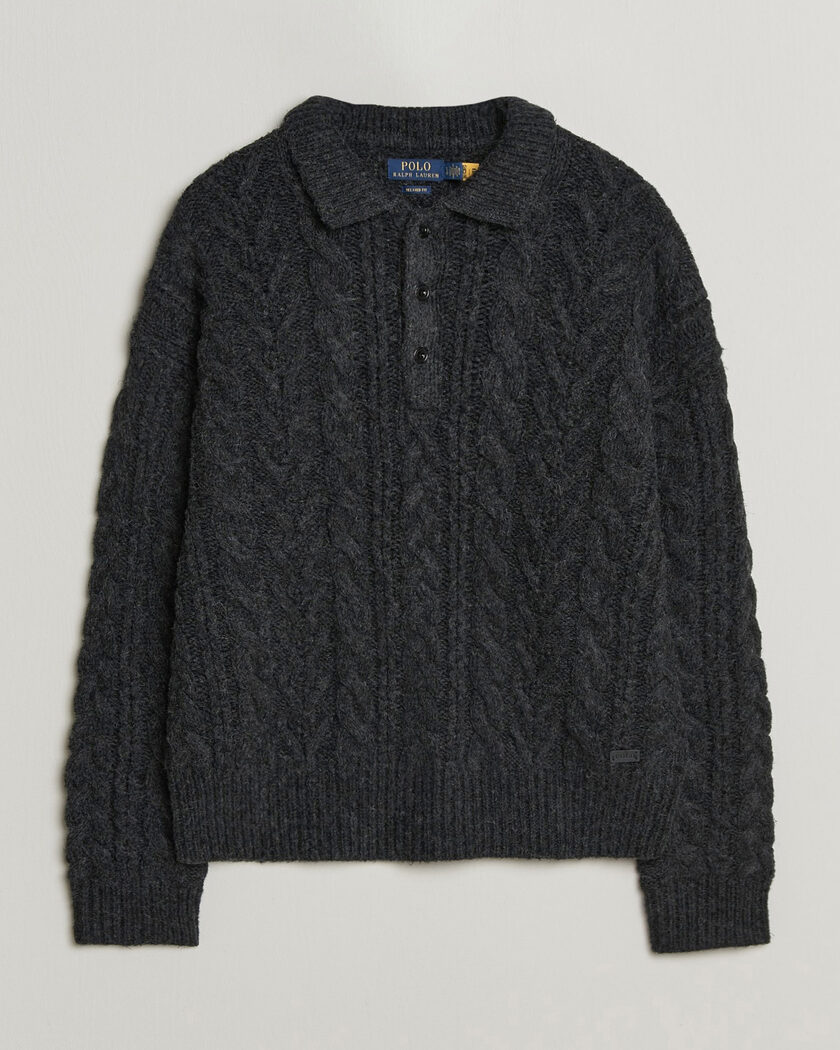 Polo Ralph Lauren Wool Blend Aran Sweater Hawks Eye Heather – Noir