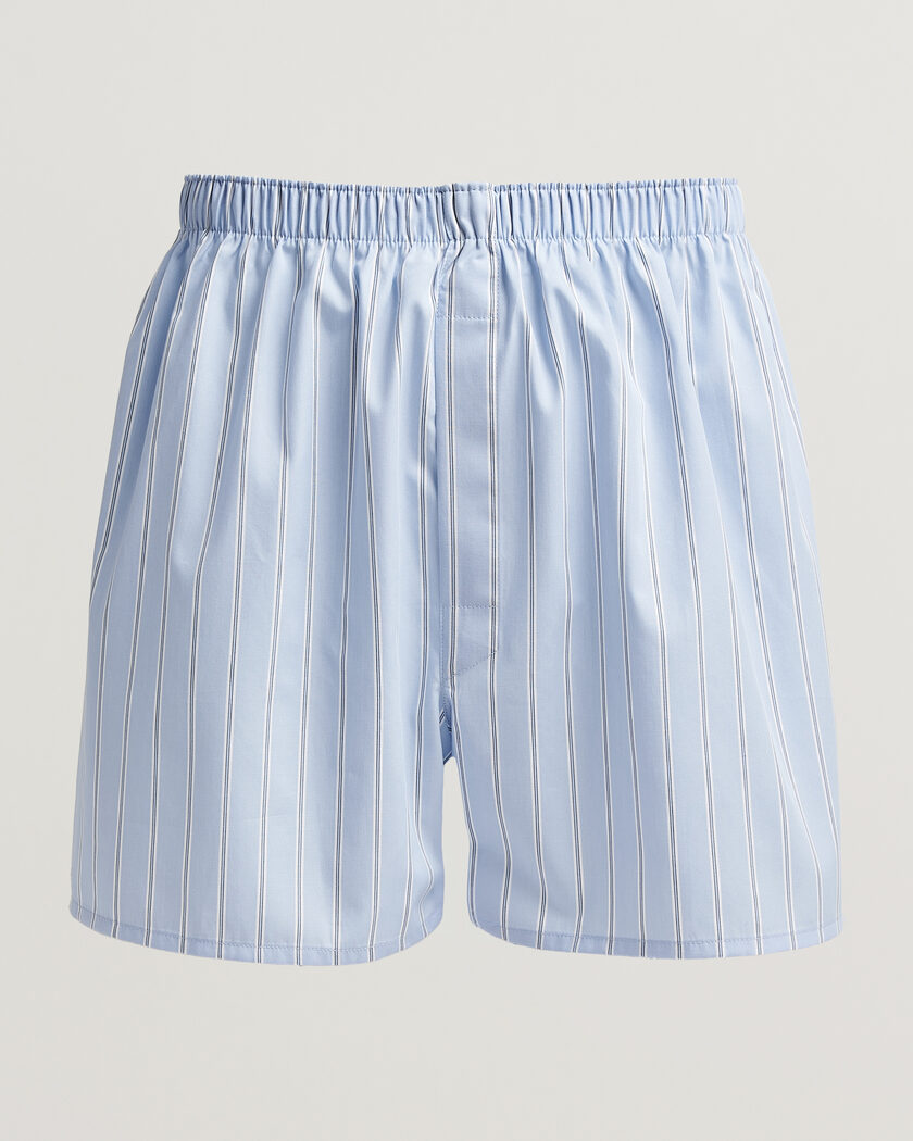 Sunspel Classic Woven Cotton Boxer Shorts Blue Wide Stripe – Bleu