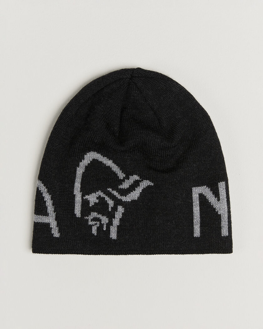 Norrøna Mid Merino Wool Logo Beanie Caviar Melange – Noir