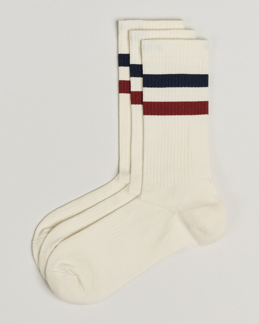 Sweyd 3-Pack Two Stripe Cotton Socks Navy/Red/White – Blanc