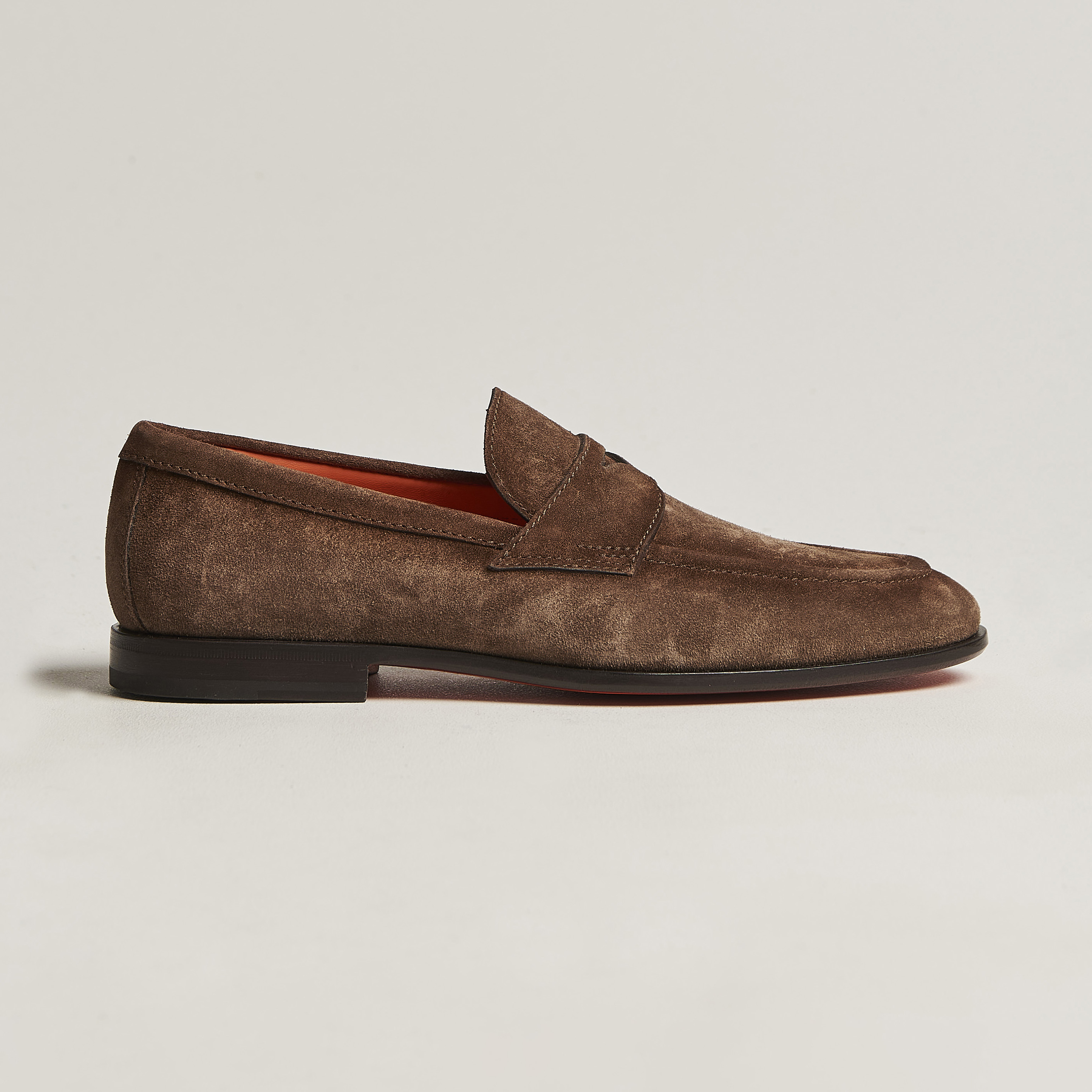 Chaussures Loafer SANTONI Homme - Cuir Brun Foncé - Couture Entrelacée - Neuf Avec Boîte
