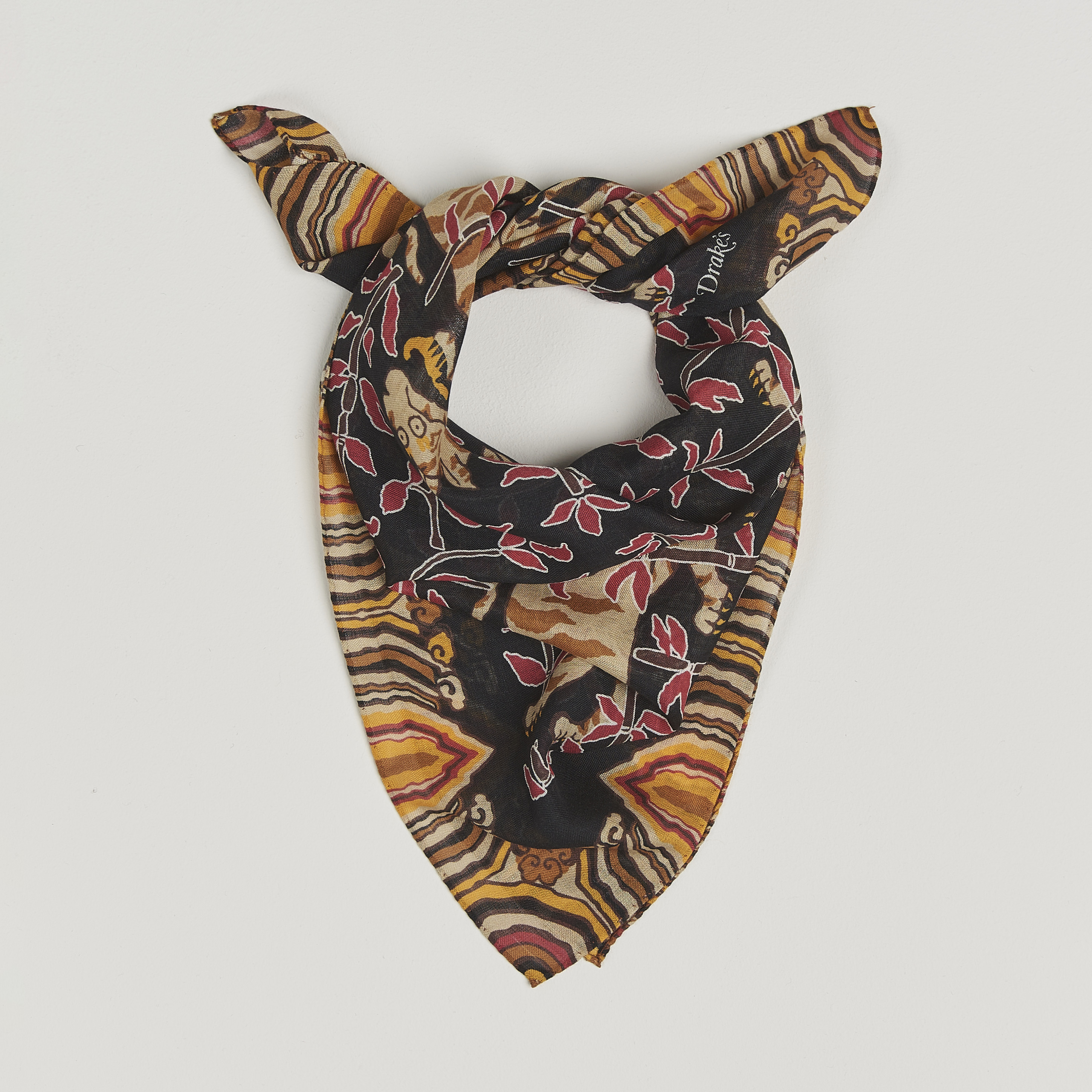 Bandana Drake's En Soie - Motif Fleurs Et Feuillage Multicolore - Neuf Sans étiquettes - Unisexe