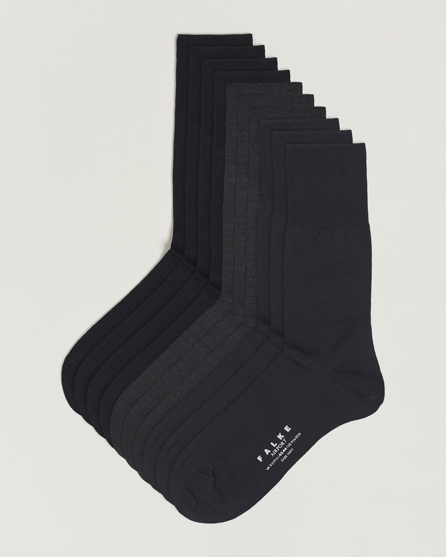 Falke 10-Pack Airport Socks Black/Dark Navy/Anthracite Melange – Bleu