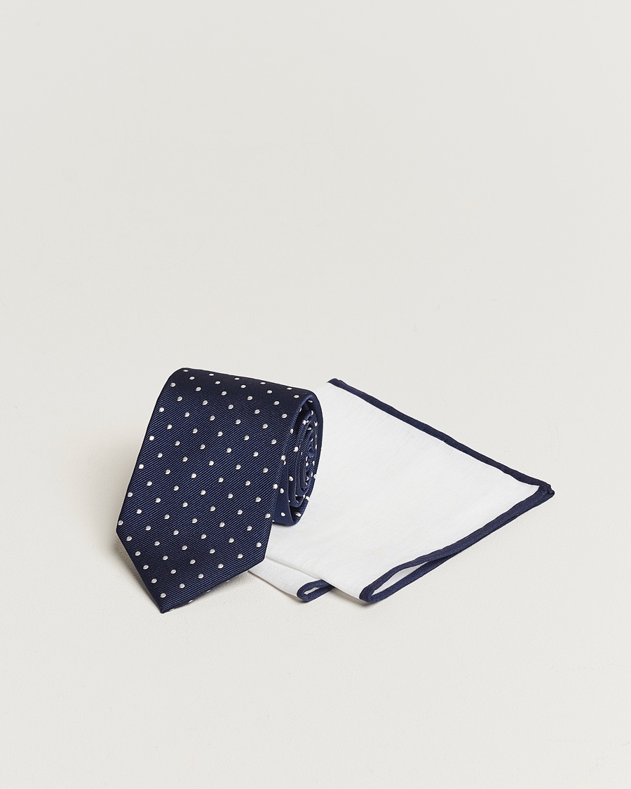 Amanda Christensen Set Tie & Pocket Square Navy/White – Blanc
