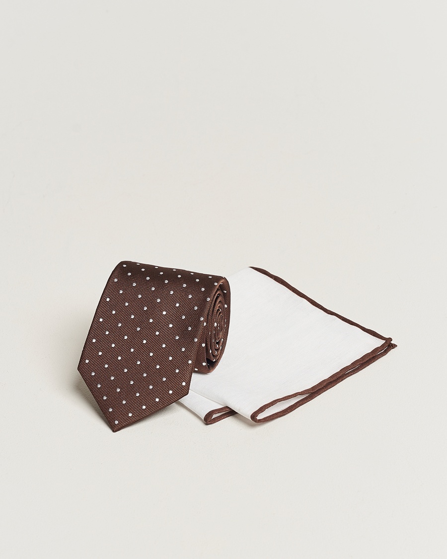 Amanda Christensen Set Tie & Pocket Square Brown/White – Blanc