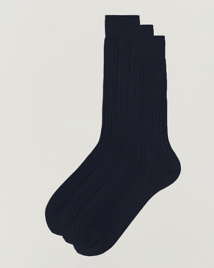 Bresciani 3-pack Cotton Ribbed Short Socks Navy – Bleu