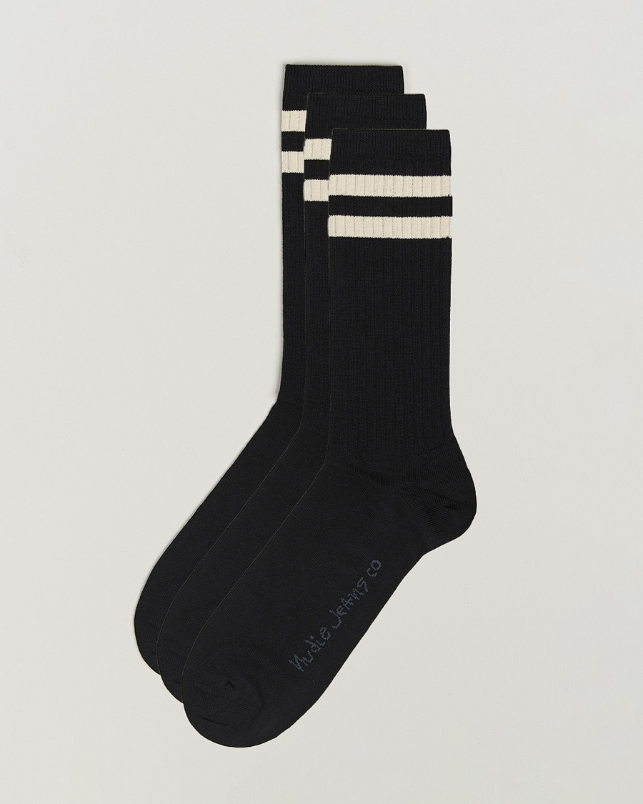 Nudie Jeans 3-pack Amundsson Tennis Socks Black/White – Noir
