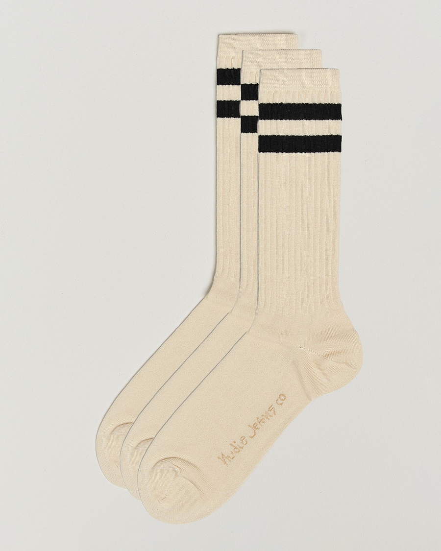 Nudie Jeans 3-pack Amundsson Tennis Socks Off White/Black – Blanc