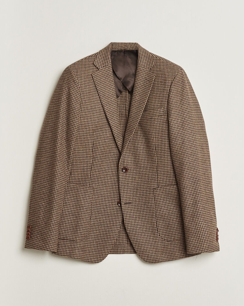 Pre-owned Oscar Jacobson Einar Houndstooth Wool Blazer Brown 50 – Marron