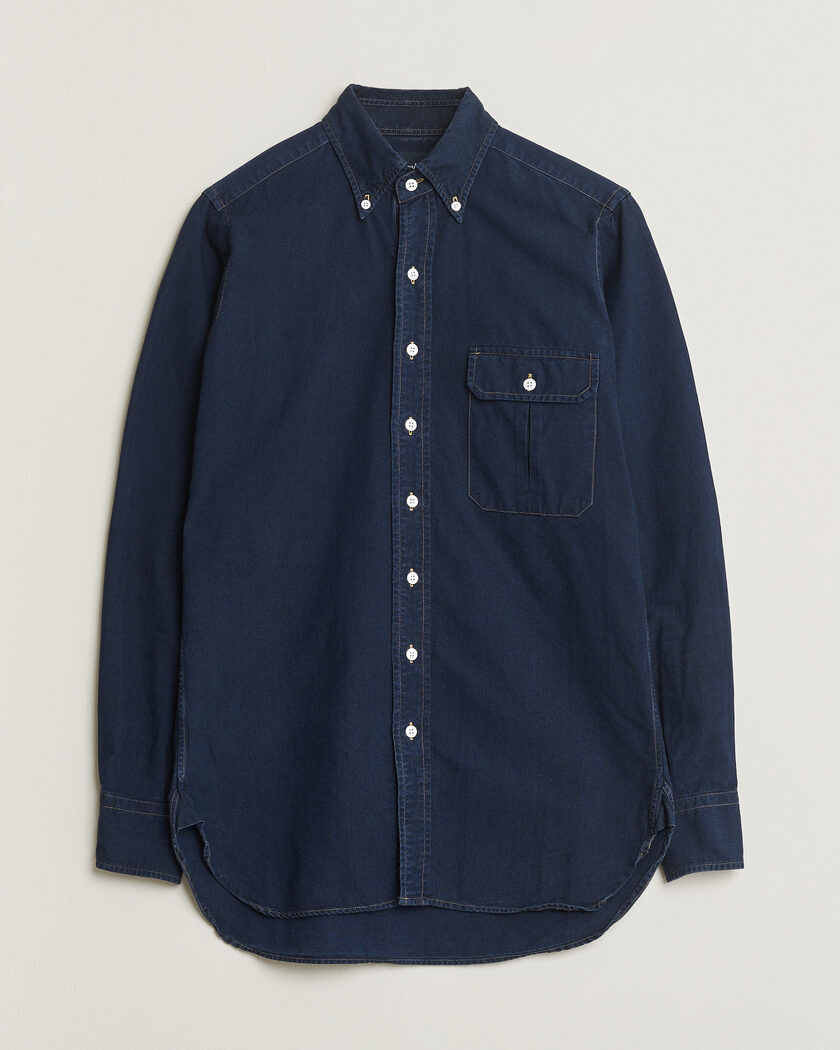 Pre-owned Drake's The American Flap B.O Oxford Shirt Navy 15,5(39 - M) – Bleu
