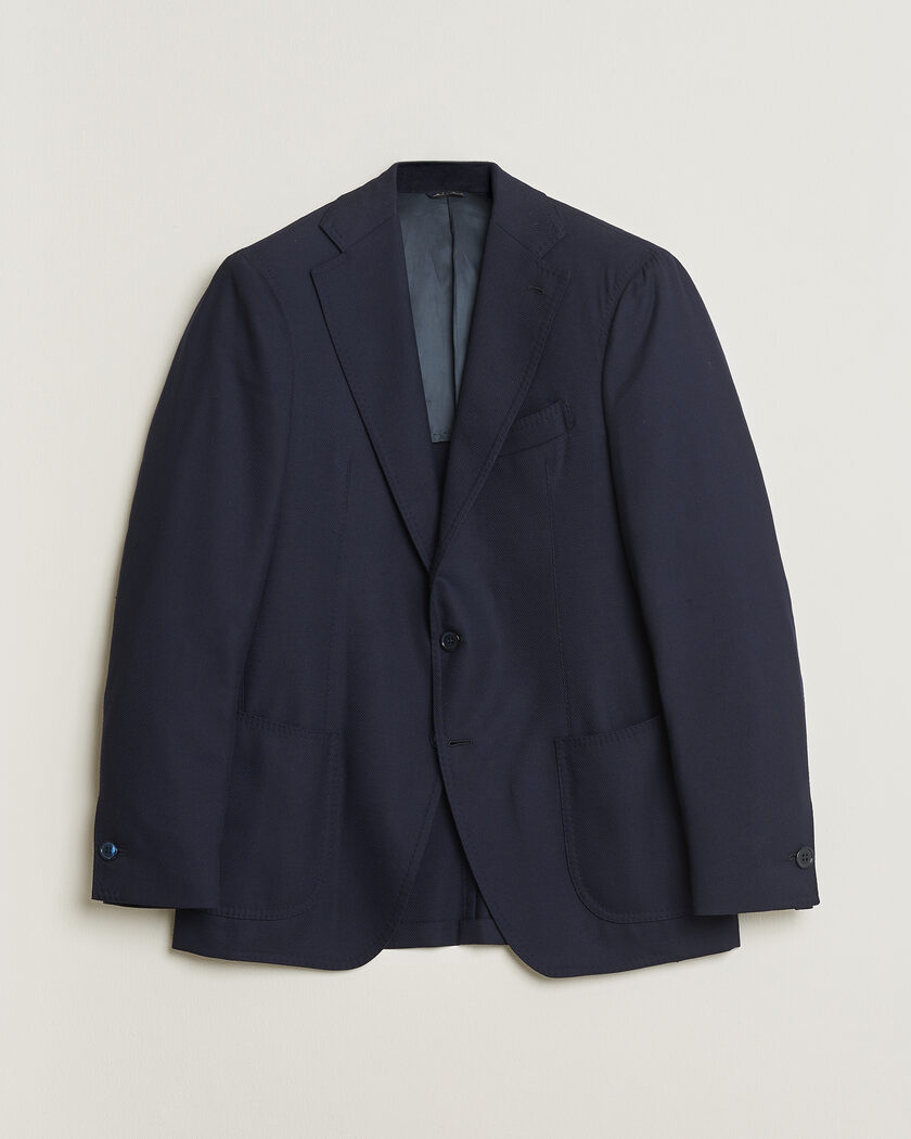 Gabo Napoli Navy Hopsack Wool Blazer 50 – Bleu