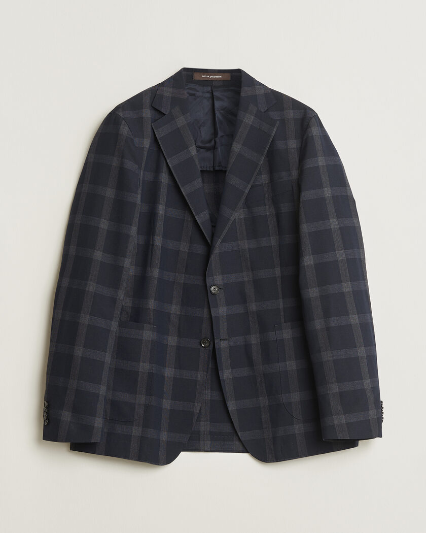  Oscar Jacobson Epic Checked Wool Blazer Blue 52 – Bleu