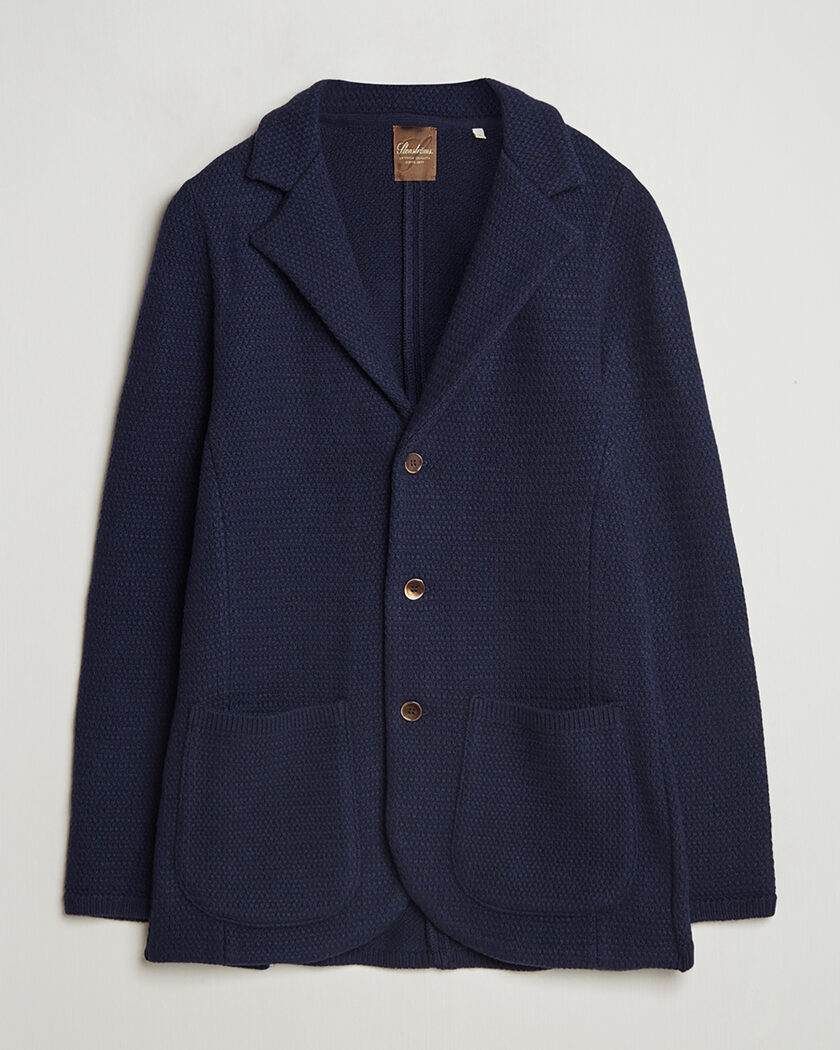 Pre-owned Stenströms Knitted Textured Merino Wool Blazer Navy M – Bleu