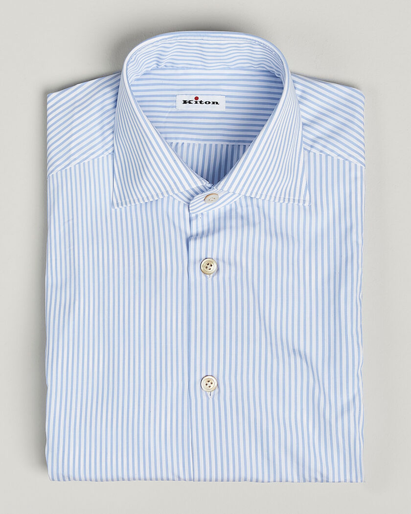 Pre-owned Kiton Cotton Dress Shirt Light Blue Stripe 38 - S – Bleu