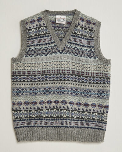 Jamiesons Of Shetland All Over Fair Isle Slipover Light Grey