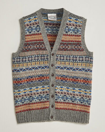 Jamiesons Of Shetland All Over Fair Isle Waistcoat Grey