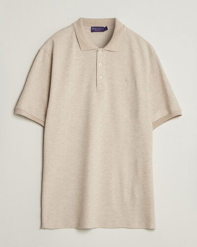 Ralph Lauren Purple Label Short Sleeve Mercerized Cotton Polo Beige Melange