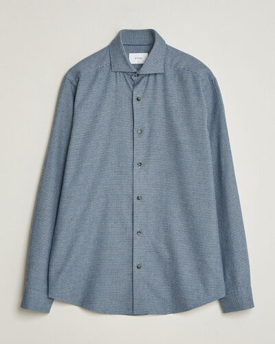 Eton Casual Fit Houndstooth Flannel Shirt Mid Blue