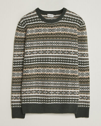 Morgano Wool/Cashmere Fair Isle Knitted Crewneck Green