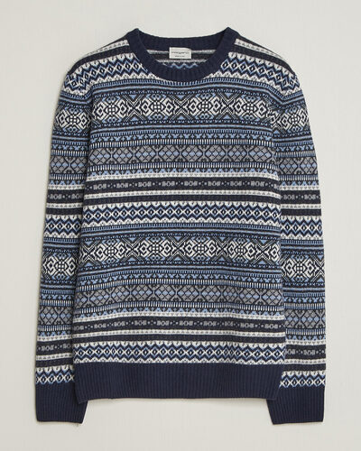 Morgano Wool/Cashmere Fair Isle Knitted Crewneck Navy