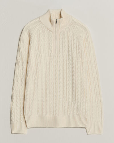 BOSS BLACK Furore Wool/Cashmere Cable Half Zip Open White
