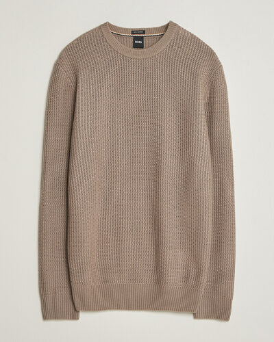 BOSS BLACK Fiocchetto Wool/Cashmere Crew Neck Open Brown