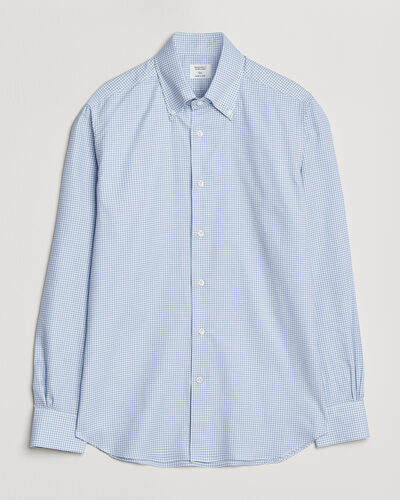 Mazzarelli Soft Oxford Button Down Shirt Light Blue Check