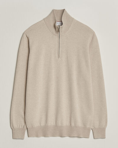 Brunello Cucinelli 2 Ply Cashmere Half Zip Sand