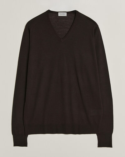 John Smedley Bobby Extra Fine Merino V-Neck Pullover Faulkner Brown