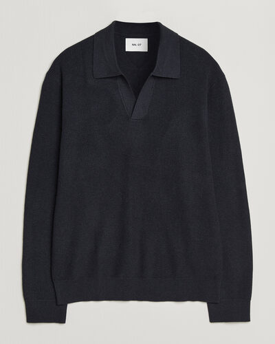 NN07 Hope Cotton/Cashmere Rib Knitted Polo Navy