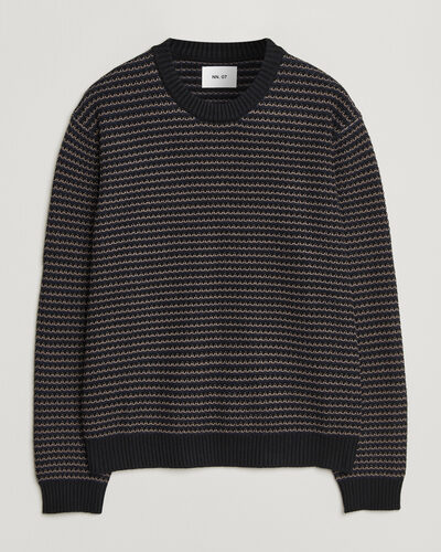 NN07 Russell Cotton/Wool Structured Sweater Navy Blue