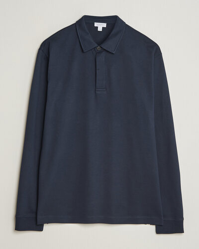 Sunspel Heavy Weight Supima Cotton Long Sleeve Polo Navy